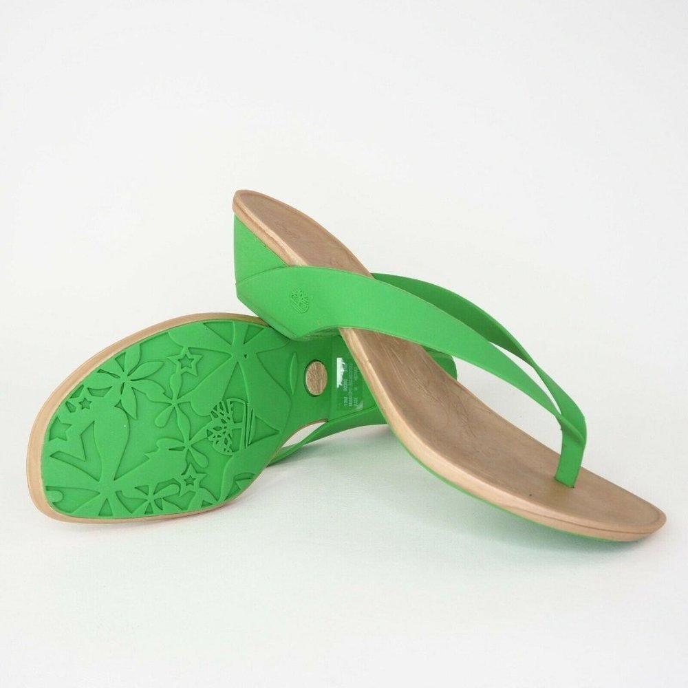 Timberland Flirtatious Thong Women Sandal Green Rubber Comfort Sz 8 - Picture 10 of 11